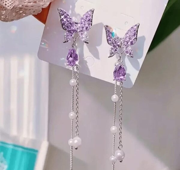 Purple color crystal clear pearl korean earring