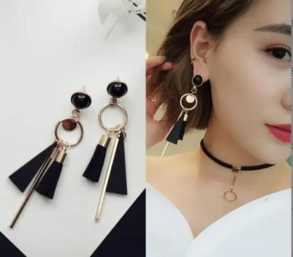Golden and black long geomatric earrings for party