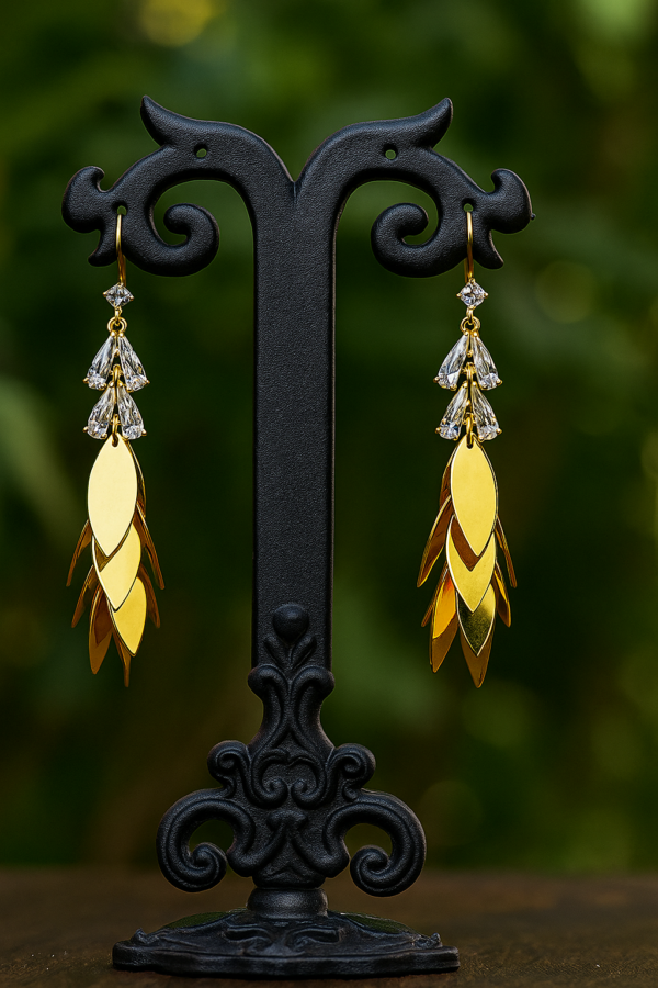 gold-toned layered leaf earrings
