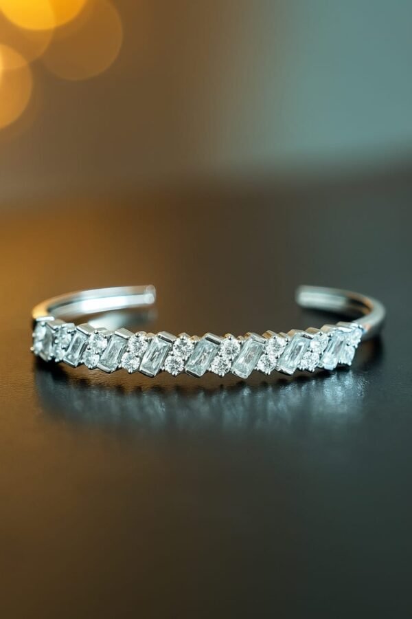 Silver kada with square stone