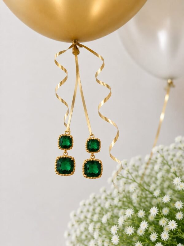 Green double stone earrings