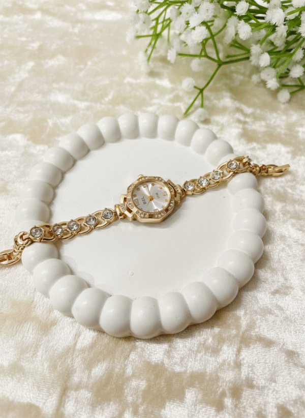 Diamond studded round dial watch bracelet